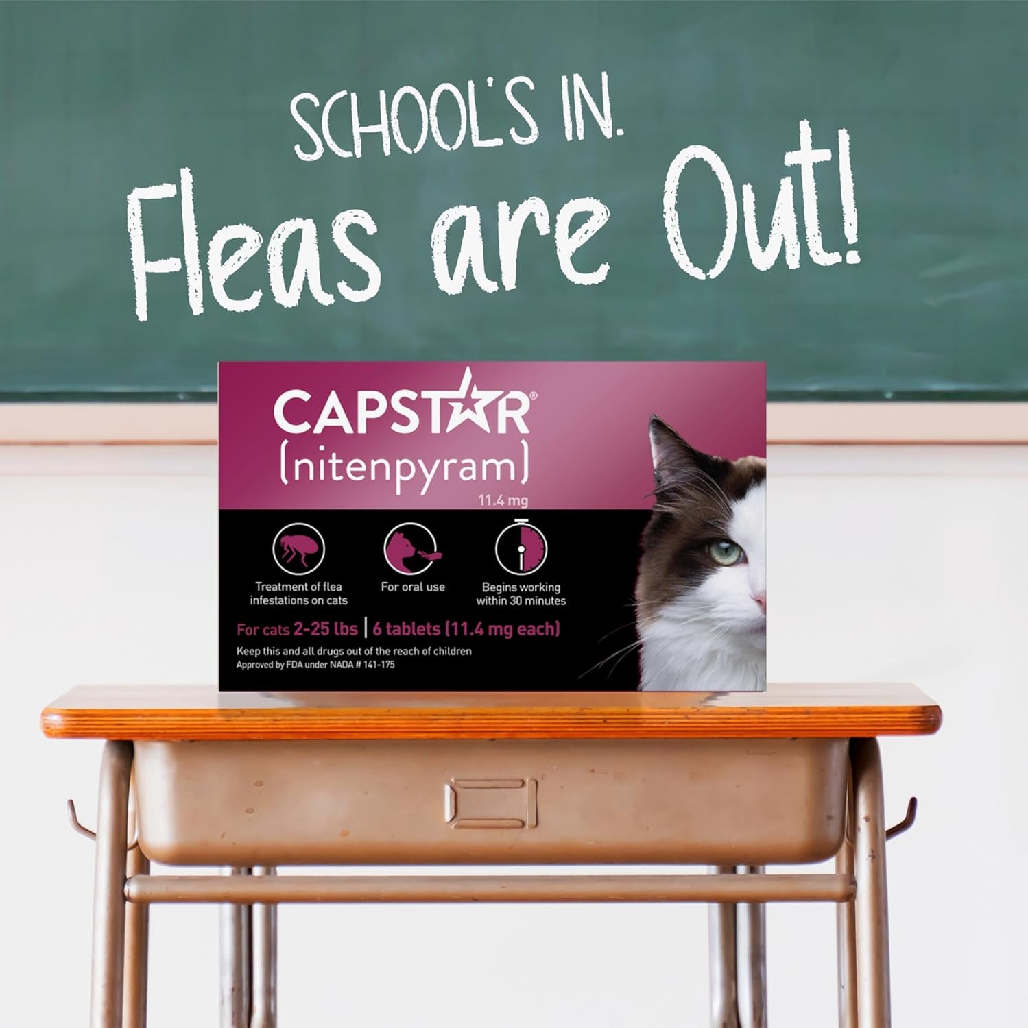 (Nitenpyram) for Cats, Fast-Acting Oral Flea Treatment for Cats 2-25 Lbs, Vet-Recommended Flea Medication Tablets Start Killing Fleas in 30 Minutes, 12 Doses
