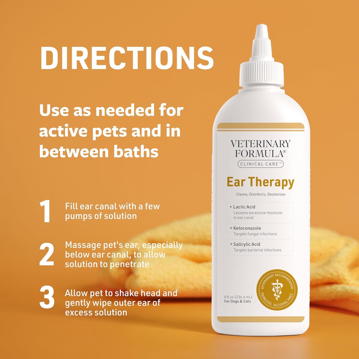 Clinical Care Ear Therapy, 8 Oz. – Cat and Dog Ear Cleaner – Helps Soothe Itchiness and Clean the Ear Canal of Debris and Buildup