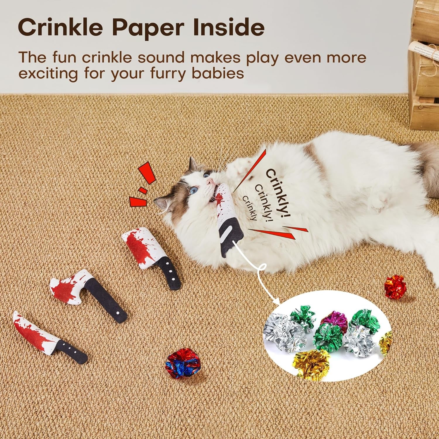 4Pcs Cat Toys, Horror Knife-Shaped Kitten Catnip Crinkly Sound Toys, Indoor Exercise for All Cat Breeds 6.5 Inches