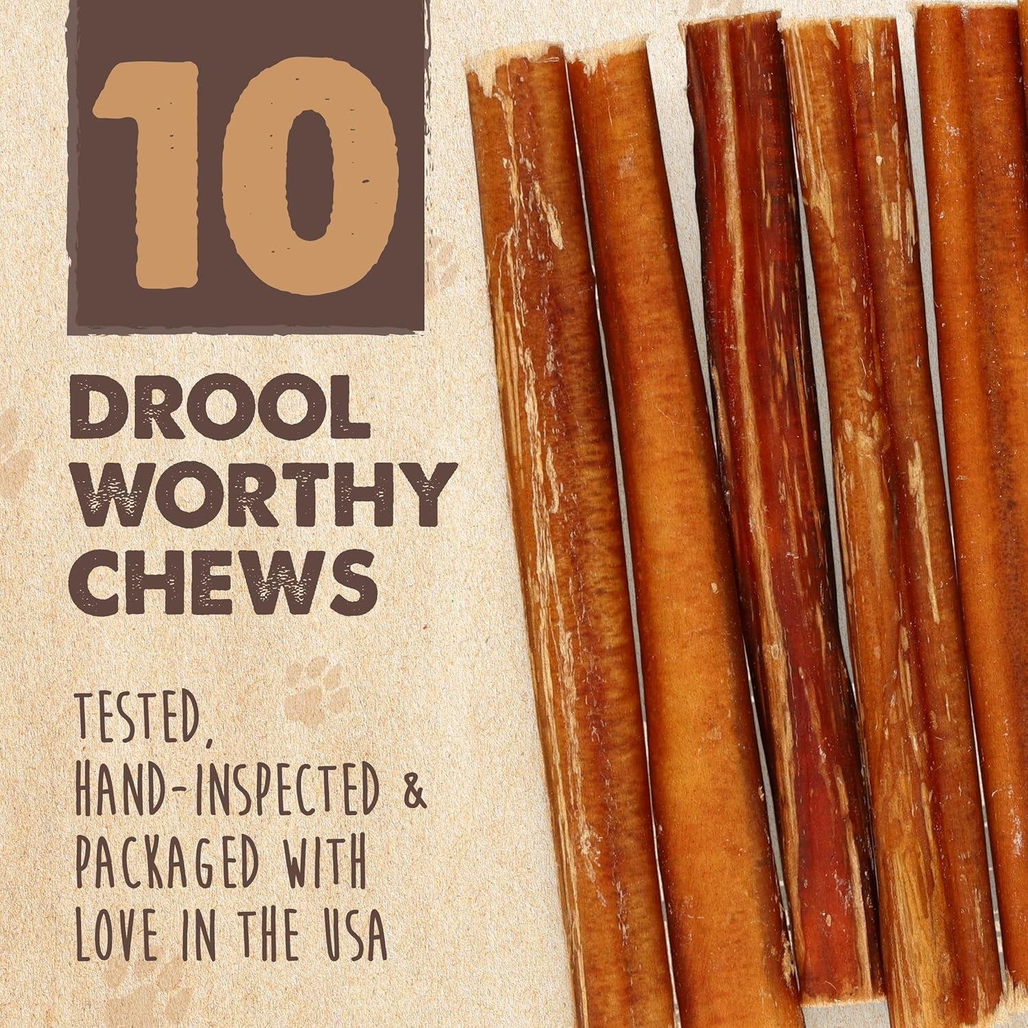 Naturals Bully Sticks for Small & Medium Dogs - Grass Fed Beef Chews. Bully Sticks for Large Dogs. Lower Odor Stick Treat. Single Ingredient (6" - 10 Pack)