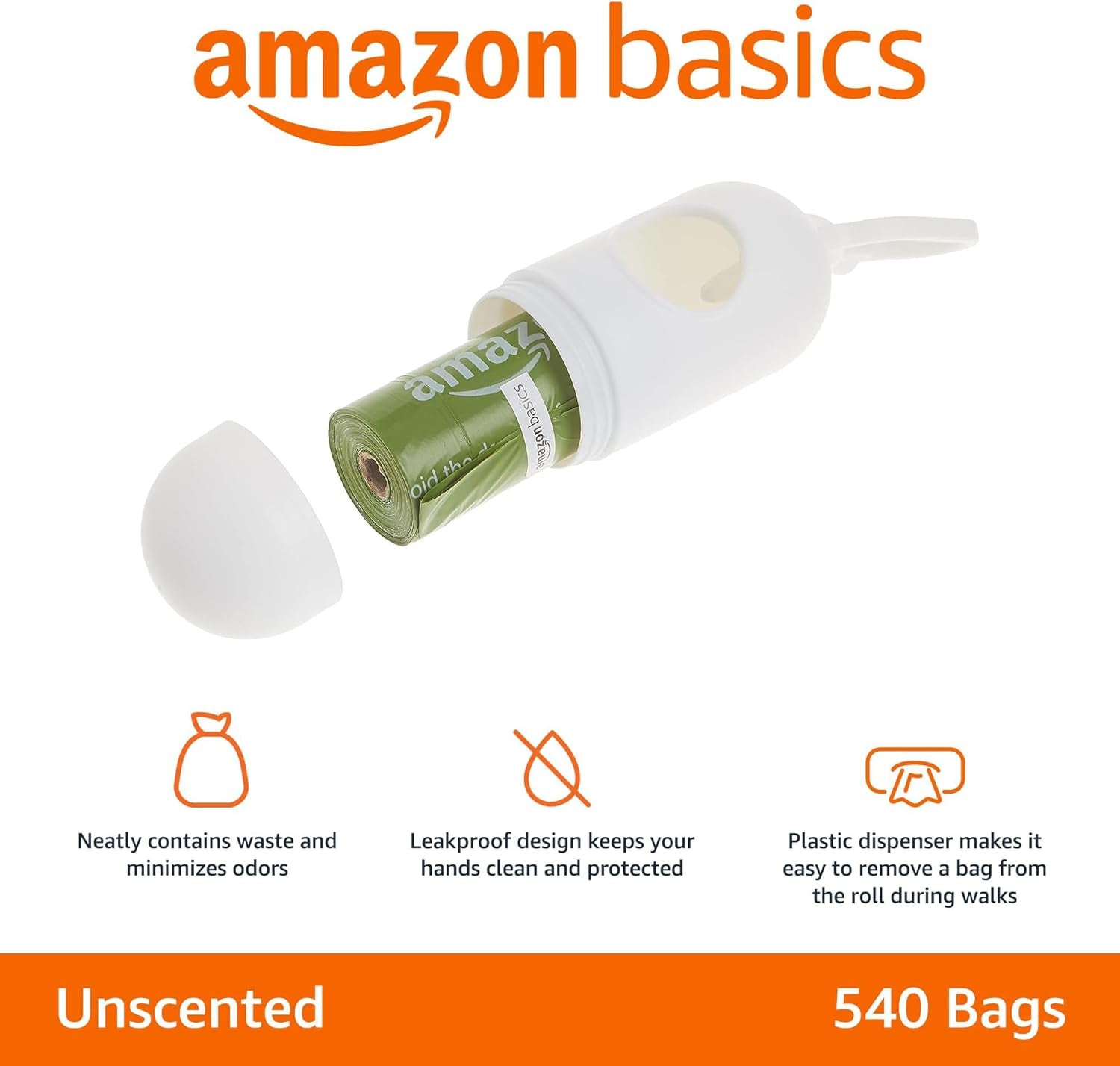 Dog Poop Bags with Dispenser, 540 Count, Enhanced for Guaranteed Leakproof, Unscented, Includes Leash Clip