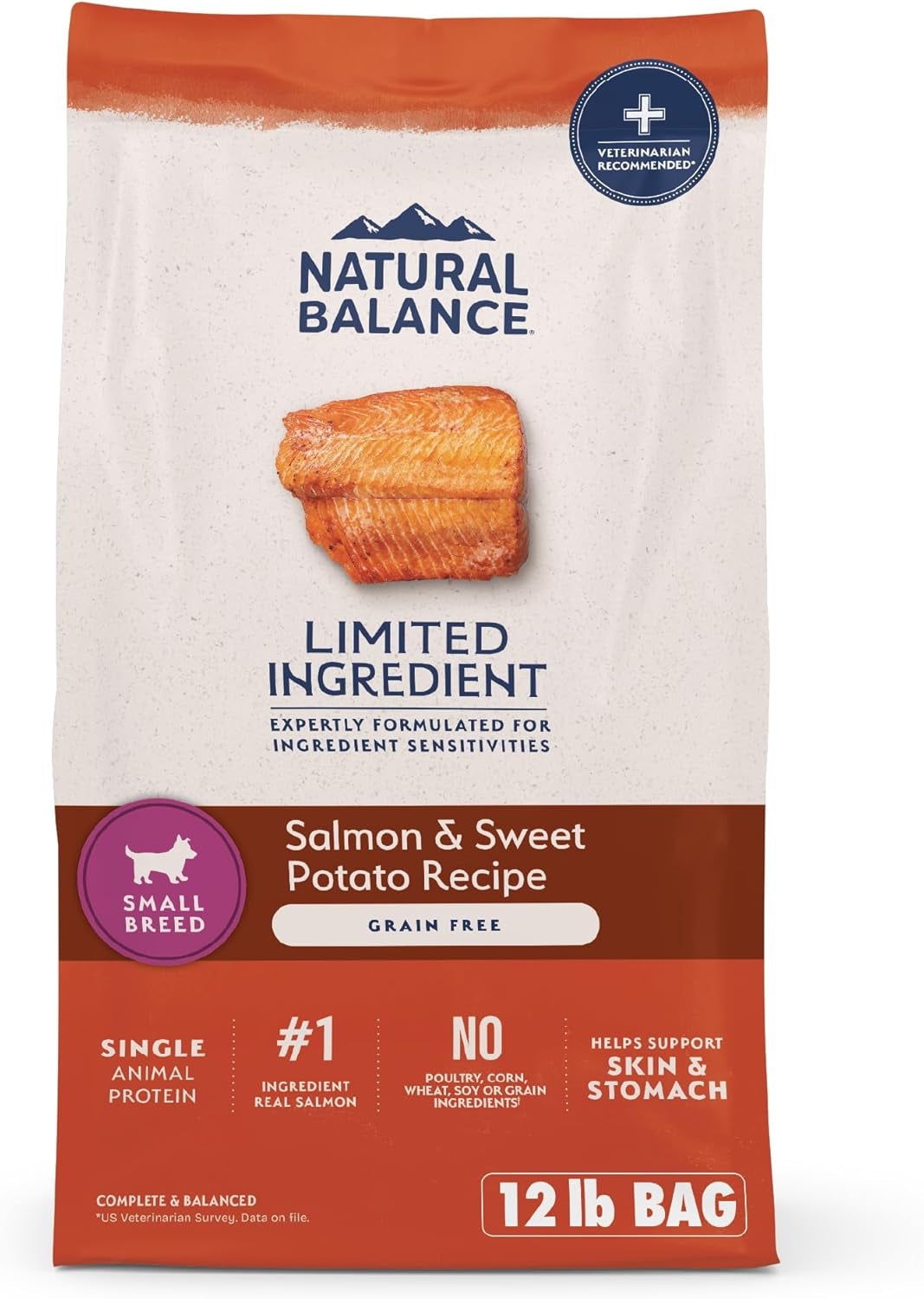 Limited Ingredient Grain Free Salmon & Sweet Potato Dry Dog Food for Small Breed Adults, Sensitive Stomach, 12 Lb (Pack of 1)