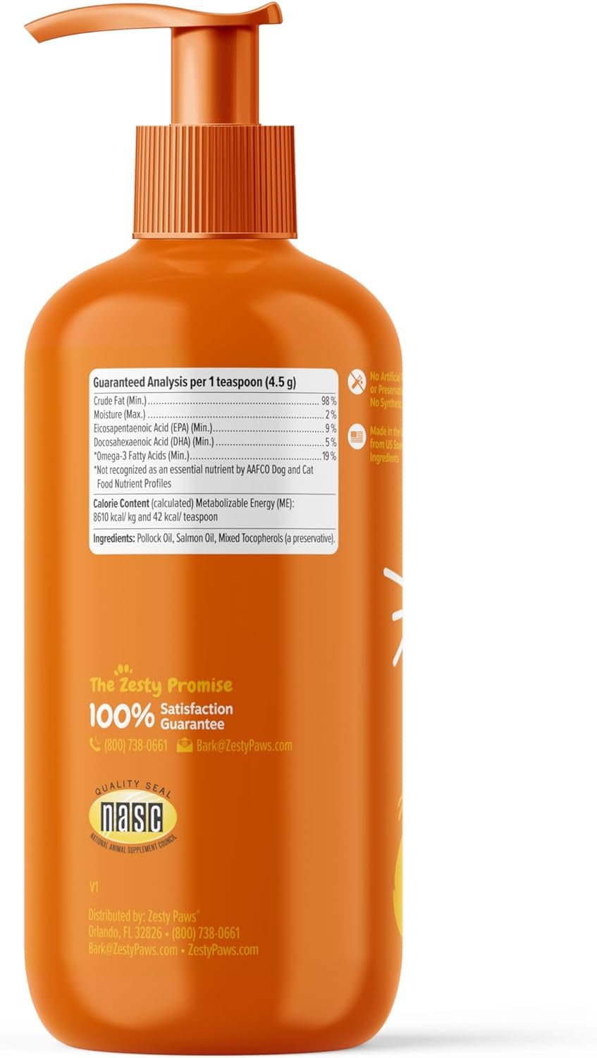 Wild Alaskan Omega-3 Blend Pollock + Salmon Oil for Dogs and Cats- Skin and Coat Support, Omega 3 Supplement for Pets, 16Oz