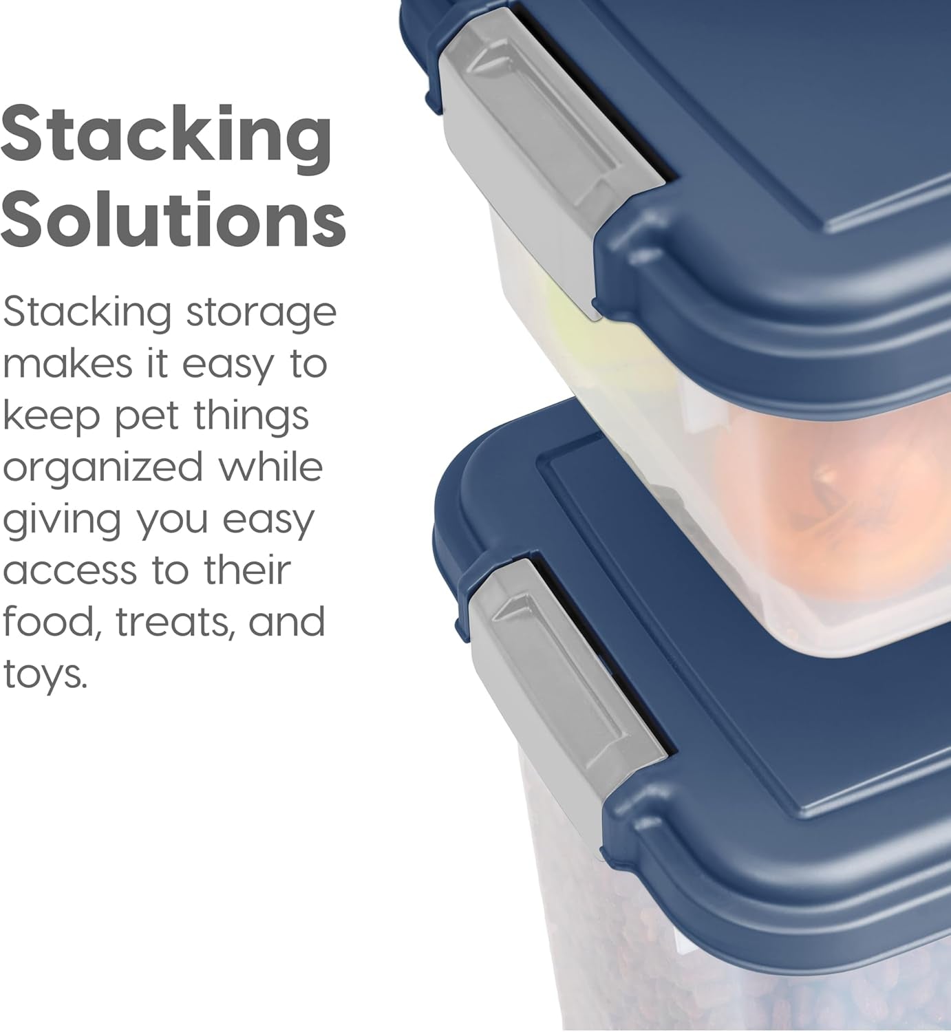 2-Piece 41 Lbs / 45 Qt Weatherpro Airtight Pet Food Storage Container Combo and Treat Box for Dog Cat and Bird Food, Stackable, Keep Fresh, Translucent Body, Easy Mobility, Navy