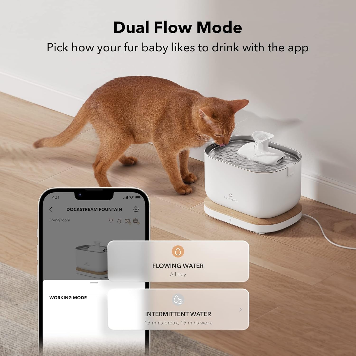 App-Controlled Cat Water Fountain, Pet Water Fountain with Stainless Steel Tray, Water Fountains for Cats Indoor with Drinking Monitoring, Cat Fountains for Drinking with 2 Wireless Pumps
