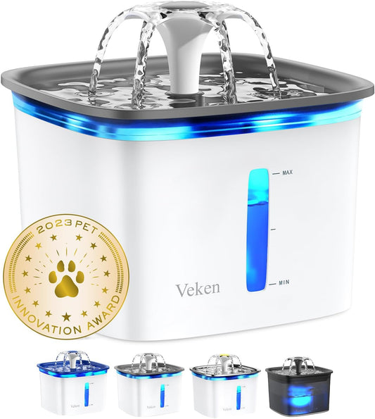 Innovation Award Winner 95Oz/2.8L Pet Fountain, Automatic Cat Water Fountain Dog Water Dispenser with Replacement Filters for Cats, Dogs, Multiple Pets (Grey, Plastic)