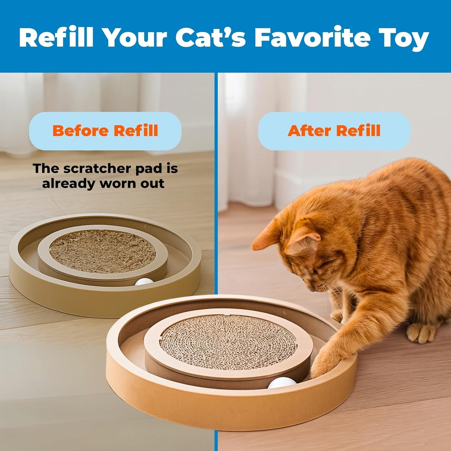 Cat Scratcher Replacement Pads - Cardboard Cat Scratcher Pad, Relieves Stress, Supports Pet Behaviors, 3 Count