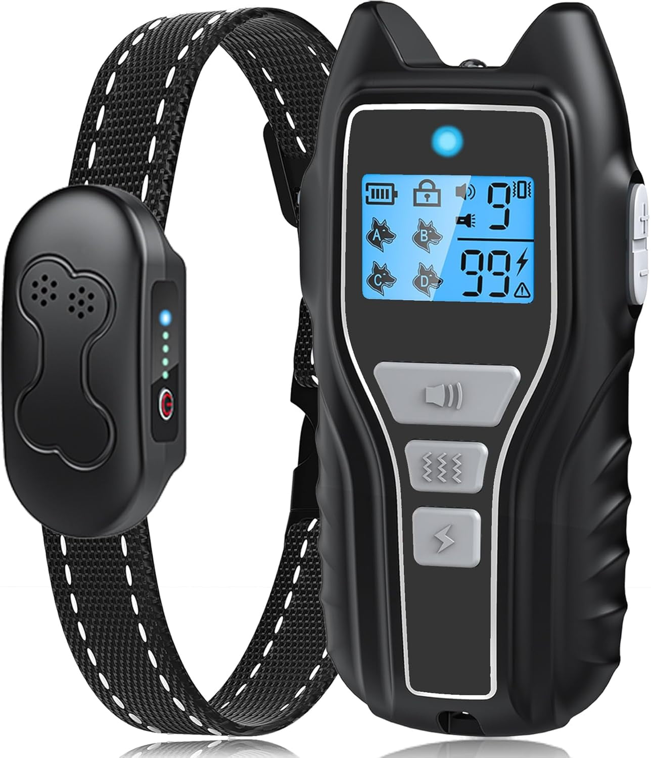 Dog Shock Collar with Remote Control - Rechargeable Dog Training Collar, IPX7 Waterproof E Collar for Dogs with 4 Safe Modes Flashlight Beep Vibration Shock Ideal for All Dog Sizes (8-150Lbs) Gry