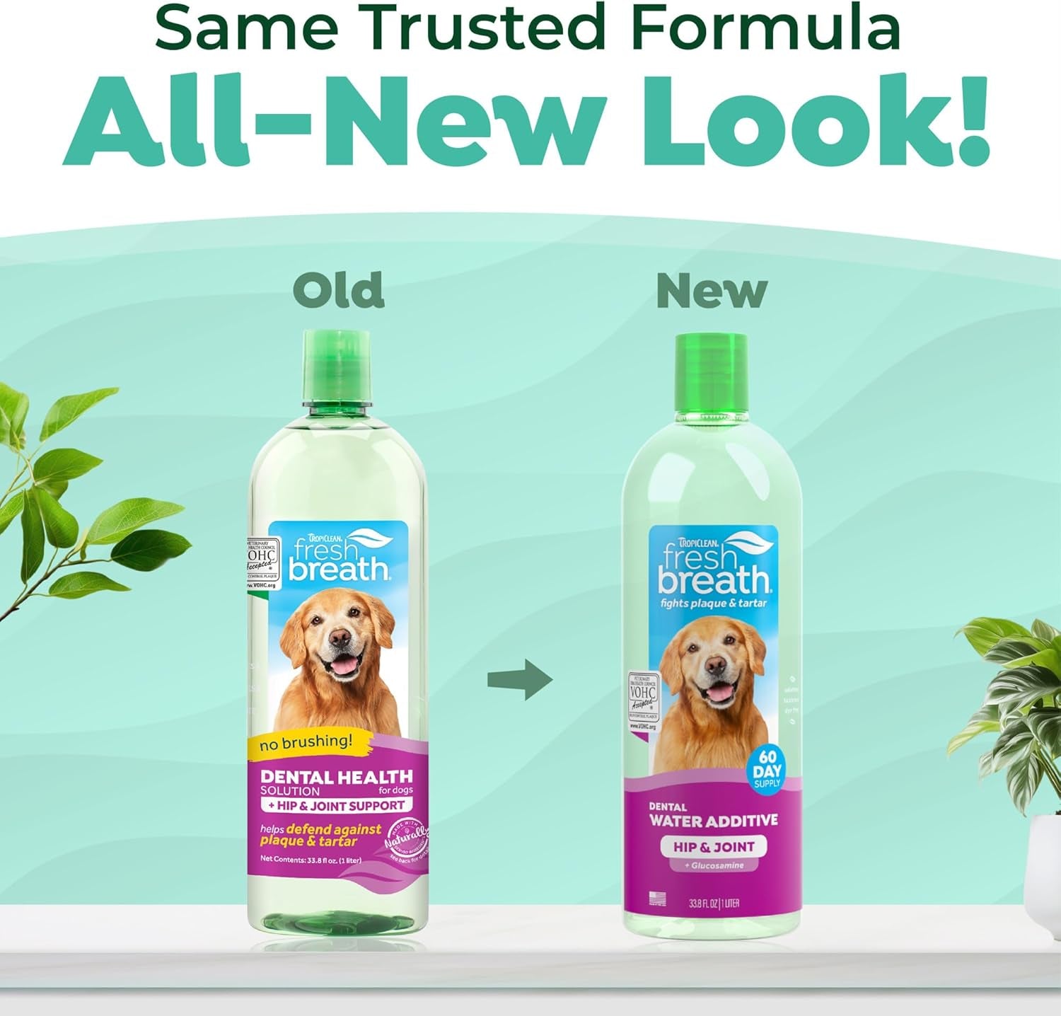 Fresh Breath Water Additive for Dogs with Glucosamine, Hip and Joint Support for Dogs, Breath Freshener & Teeth Cleaning Solution, 33.8Oz.