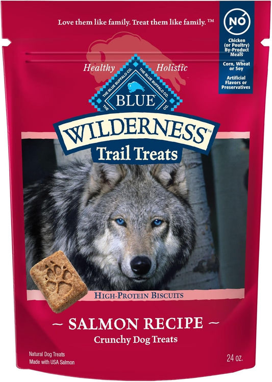 Wilderness Trail Treats Crunchy Dog Biscuits, Grain-Free and High-Protein Dog Treats Made with Natural Ingredients, Salmon Recipe 24-Oz Bag