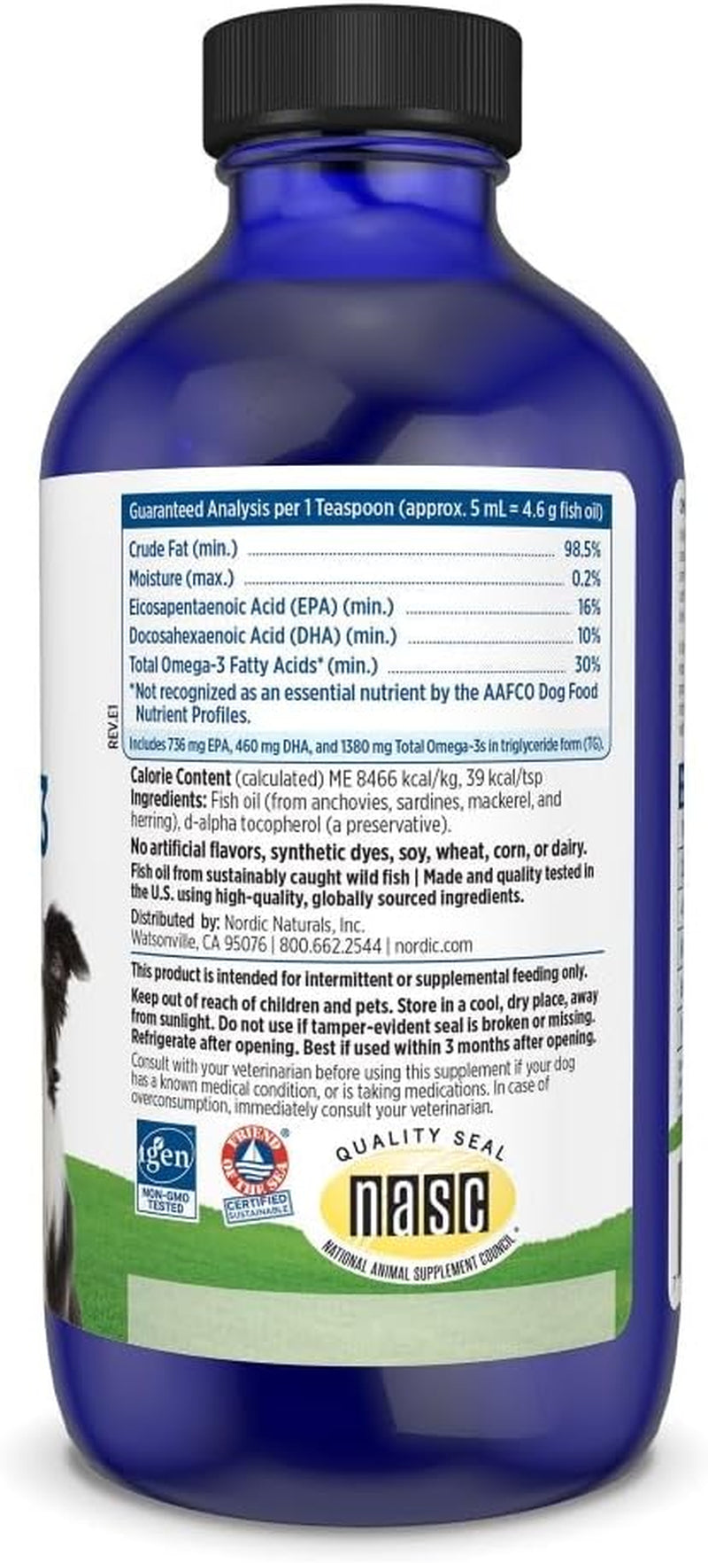 Omega-3 Pet, Unflavored - 8 Oz - 1380 Mg Omega-3 per Teaspoon - Fish Oil for Medium to Large Dogs with EPA & DHA - Promotes Heart, Skin, Coat, & Immune Health