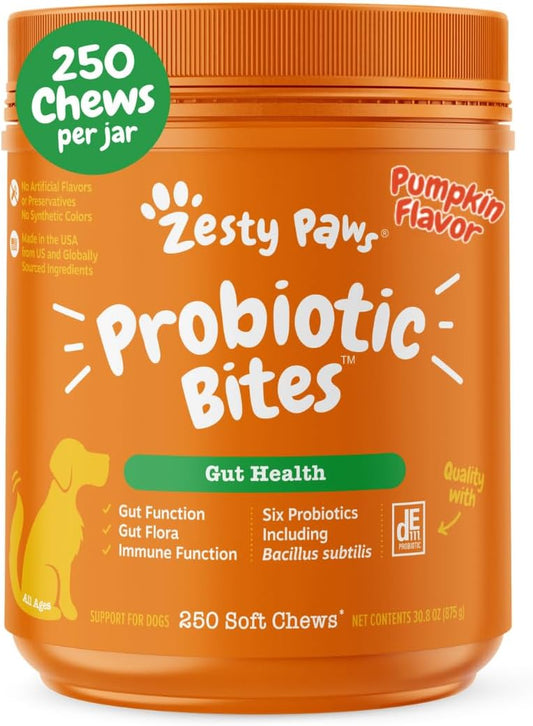 Probiotics for Dogs, Digestive Enzymes Gut Flora, Digestive Health, Diarrhea & Bowel Support, DE111, Dog Probiotic Soft Chew for Pet Immune System, Pumpkin, 250 Ct
