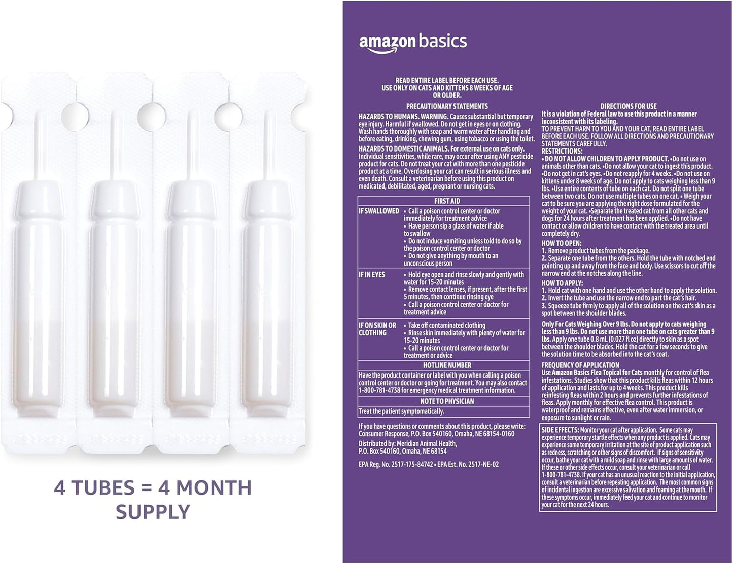 Topical Flea Treatment for Large Cats (Over 9 Pounds), 4 Count (Previously Solimo)