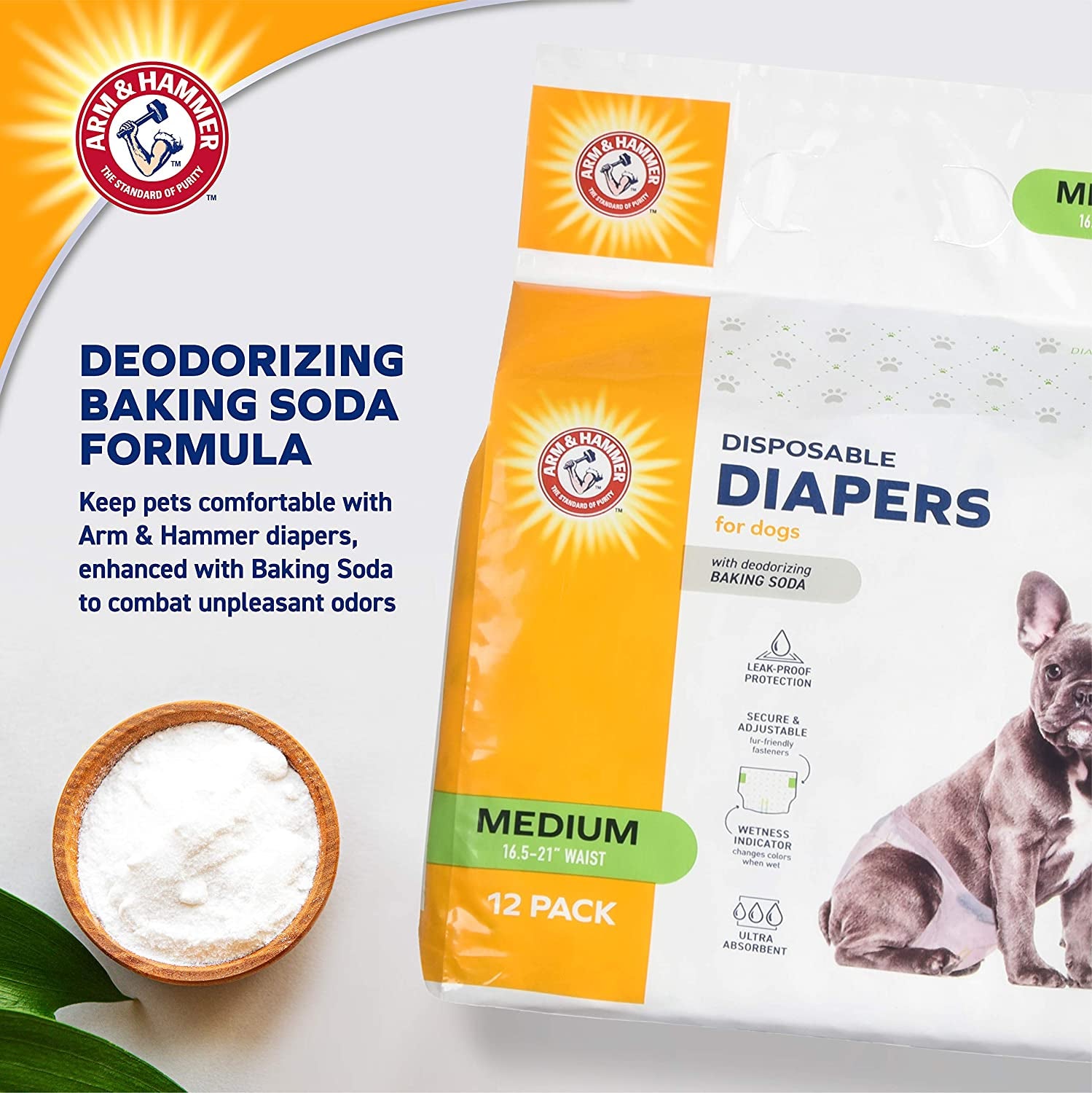 for Pets Disposable Female Dog Diapers - Adjustable, Leak Proof, Ultra Absorbent with Wetness Indicator for Urination, Dogs in Heat, Potty Training, and Incontinence, Medium, 12 Count