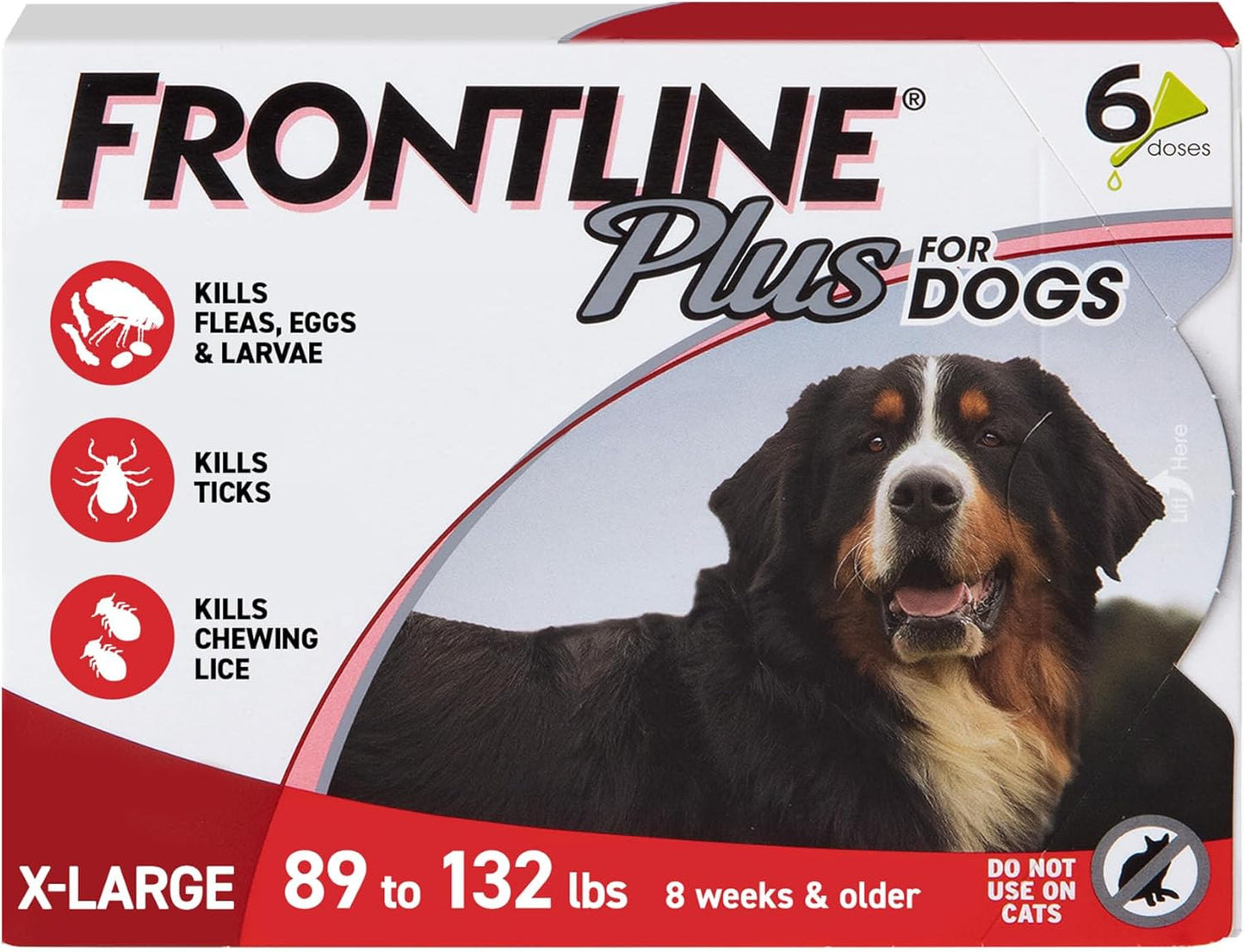 plus for Dogs Flea and Tick Treatment (Extra Large Dog, 89-132 Lbs.) 6 Doses (Red Box)