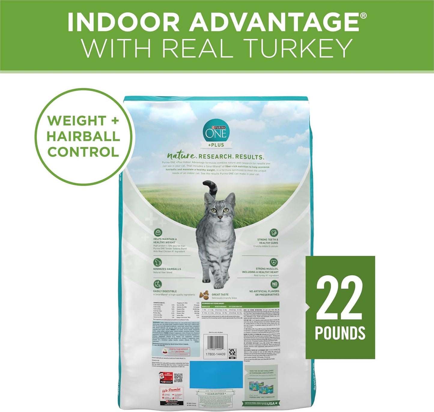 Natural, Low Fat, Weight Control, Indoor Dry Cat Food, +Plus Indoor Advantage - 22 Lb. Bag