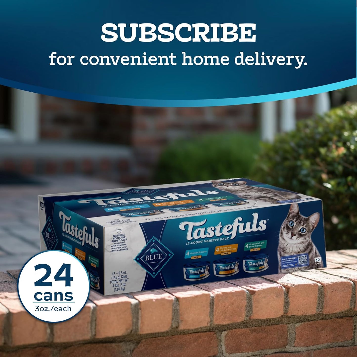 Tastefuls Wet Cat Food Paté Variety Pack, Made with Natural Ingredients, Chicken, Turkey & Chicken, Ocean Fish & Tuna Entrées, 5.5-Oz Cans (24 Count, 8 of Each)