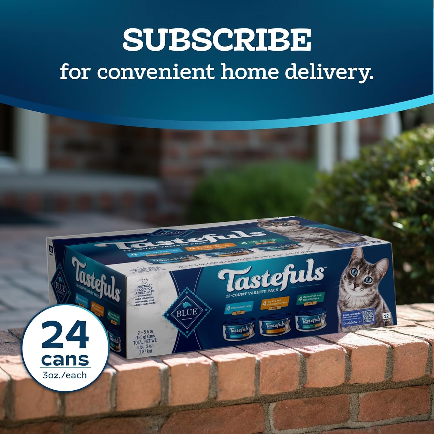 Tastefuls Wet Cat Food Paté Variety Pack, Made with Natural Ingredients, Chicken, Turkey & Chicken, Ocean Fish & Tuna Entrées, 5.5-Oz Cans (24 Count, 8 of Each)