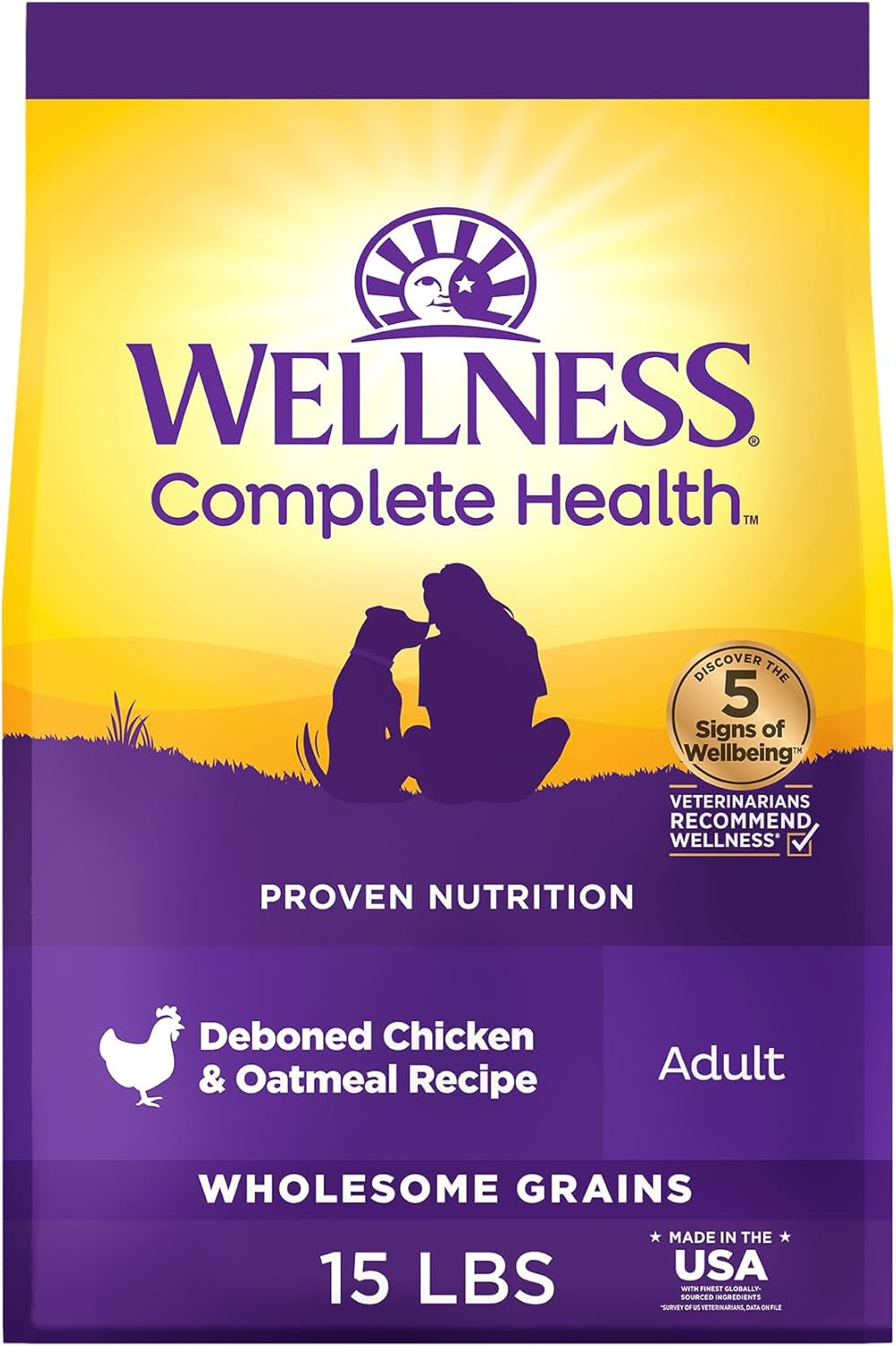 Complete Health Dry Dog Food with Grains, Natural Ingredients, Made in USA with Real Meat, All Breeds for Adult Dogs (Chicken & Oatmeal, 15-Pound Bag)