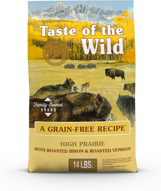High Prairie Canine Grain-Free Recipe with Roasted Bison and Roasted Venison Adult Dry Dog Food, Made with High Protein from Real Meat and Guaranteed Nutrients and Probiotics 14Lb