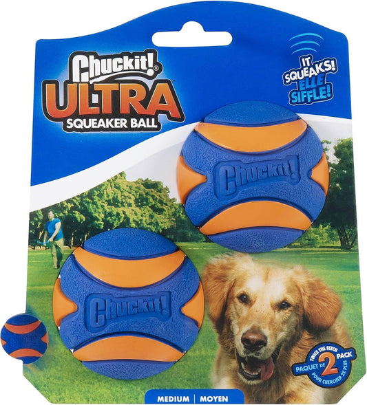 Ultra Squeaker Balls for Dogs, Floating Water Pet Toys, Durable Rubber Pet Toy, Bouncy Squeaky Fetch Balls for Dogs, Pack of 2, Medium (2.5")