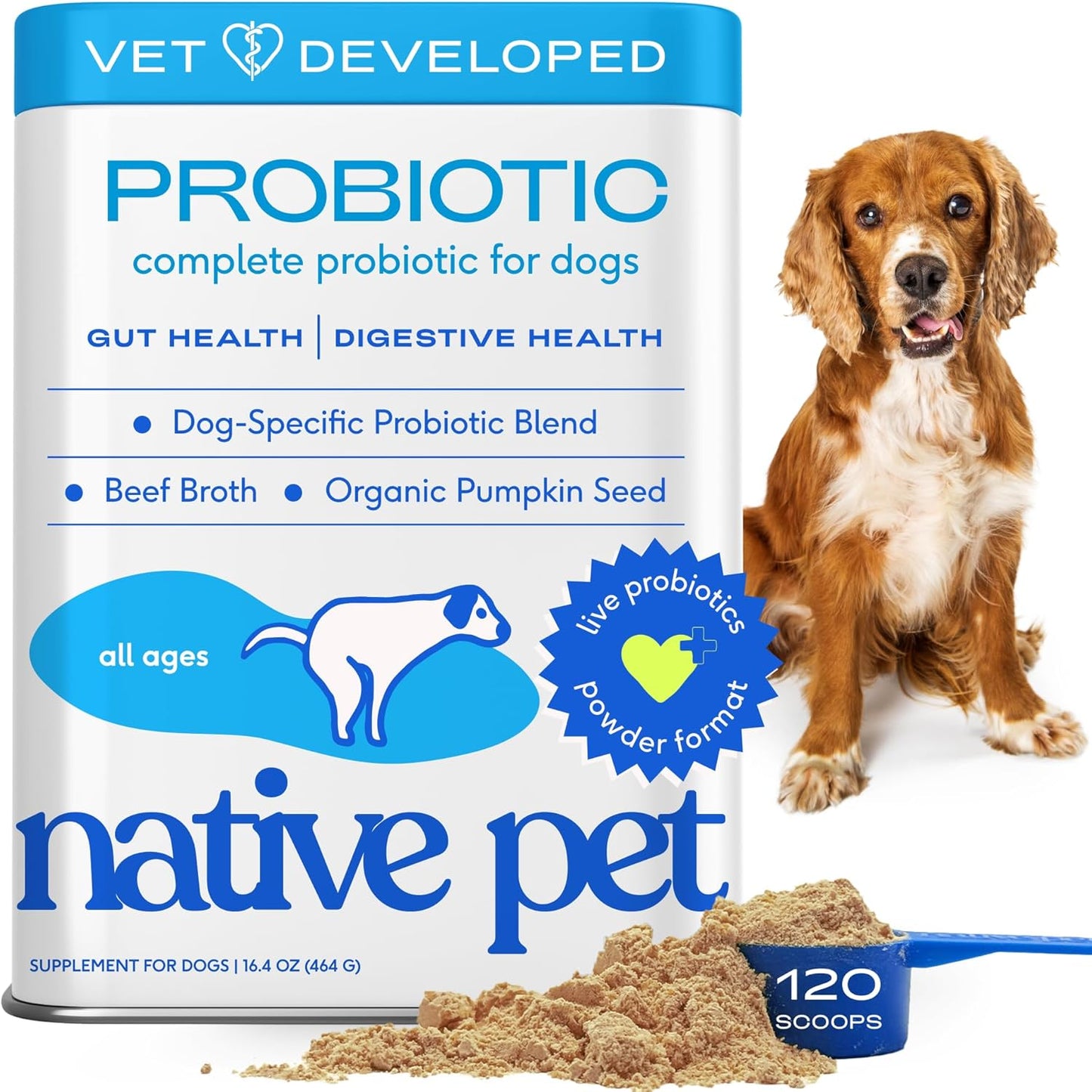 Probiotics for Dogs - Dog Probiotics Powder for Digestive Health, Gut Support, & Immune Boost – Vet-Formulated Powder for Maximum Potency with Digestive Enzymes & Prebiotics - 120 Scoops