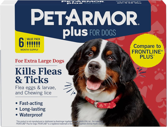 plus Flea and Tick Prevention for Dogs, Dog Flea and Tick Treatment, 6 Doses, Waterproof Topical, Fast Acting, X-Large Dogs (89-132 Lbs)