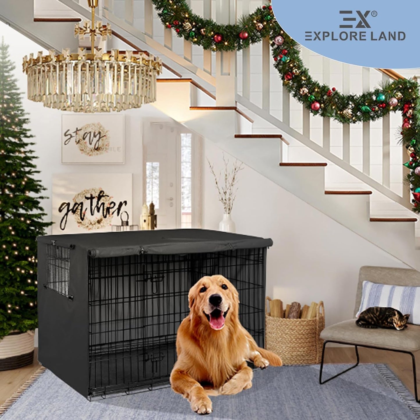 Dog Crate Cover Heavy Duty Polyester Pet Kennel Sunshade Universal Fit for 42 Inches Wire Cage (Black)