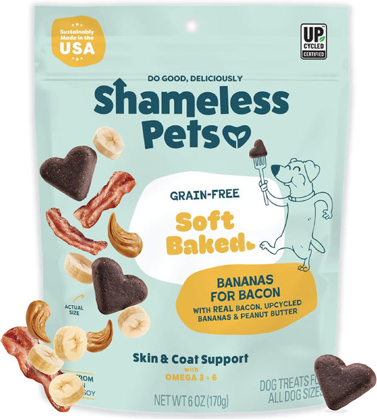 Soft-Baked Dog Treats, Bananas for Bacon - Natural & Healthy Dog Chews for Skin & Coat Support with Omega 3 & 6 - Biscuits Baked & Made in USA, Free from Grain, Corn & Soy - 1-Pack