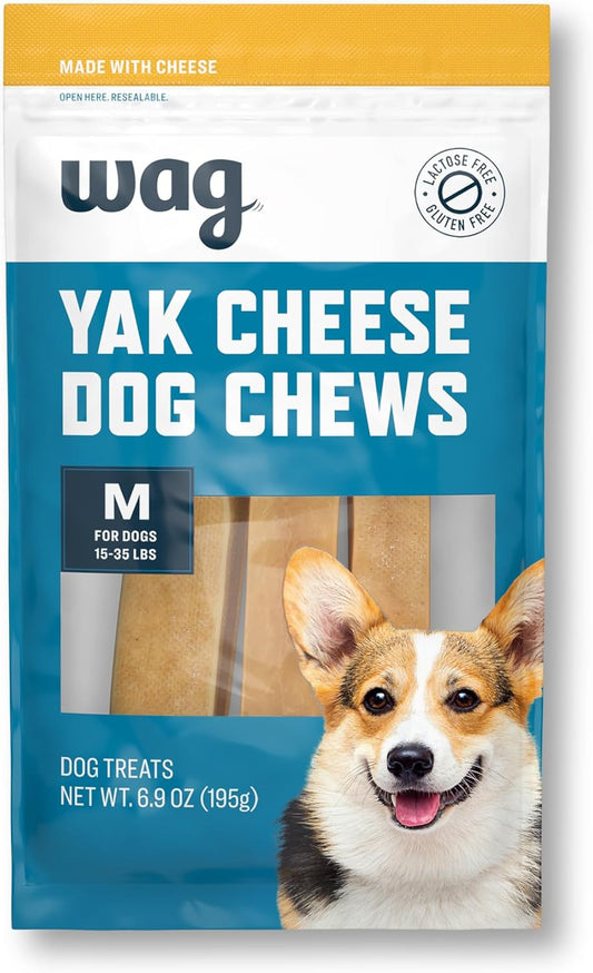 Amazon Brand -  Yak Cheese Himalayan Dog Chews, Dog Treats for Medium Size Dogs, All Natural, High Protein for Aggressive Chewers, 15-35 Lbs, 3 Count, 6.9 Oz