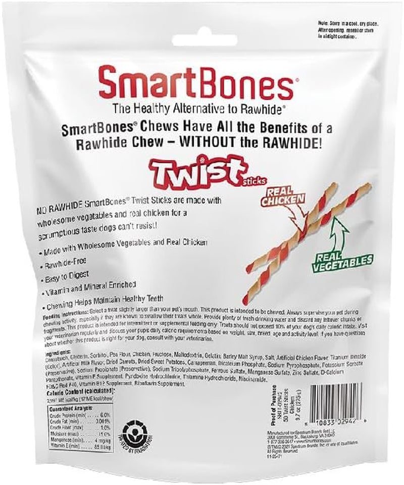 Smart Twist Sticks, Rawhide Free Dog Chew Sticks, Made with Real Chicken, 50 Sticks , 9.7 Ounce (Pack of 1)