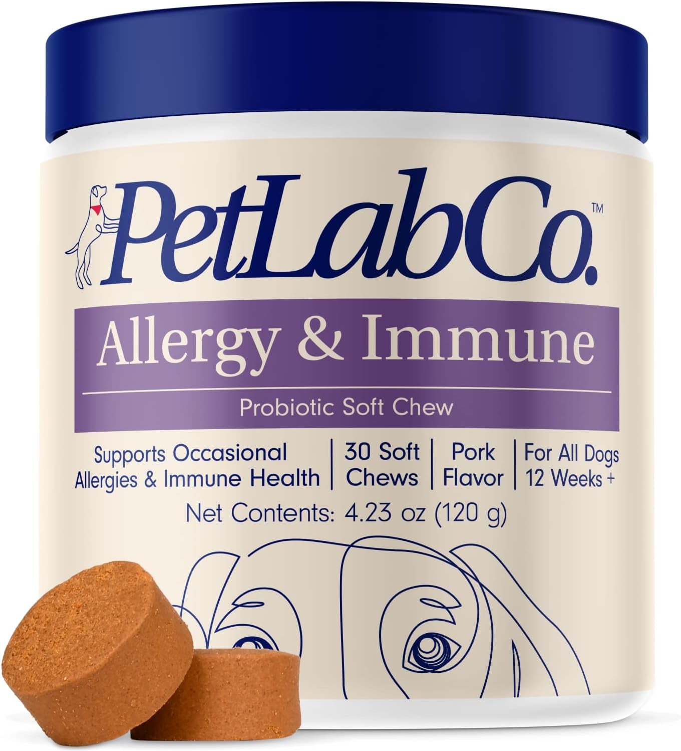Allergy & Immune Probiotics for Dogs, Support Seasonal Allergies, Gut & Digestive Health - Pork Flavor - 30 Soft Chews