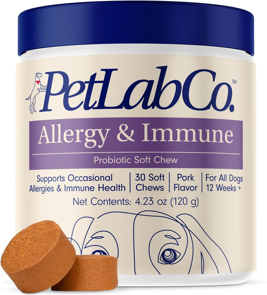 Allergy & Immune Probiotics for Dogs, Support Seasonal Allergies, Gut & Digestive Health - Pork Flavor - 30 Soft Chews