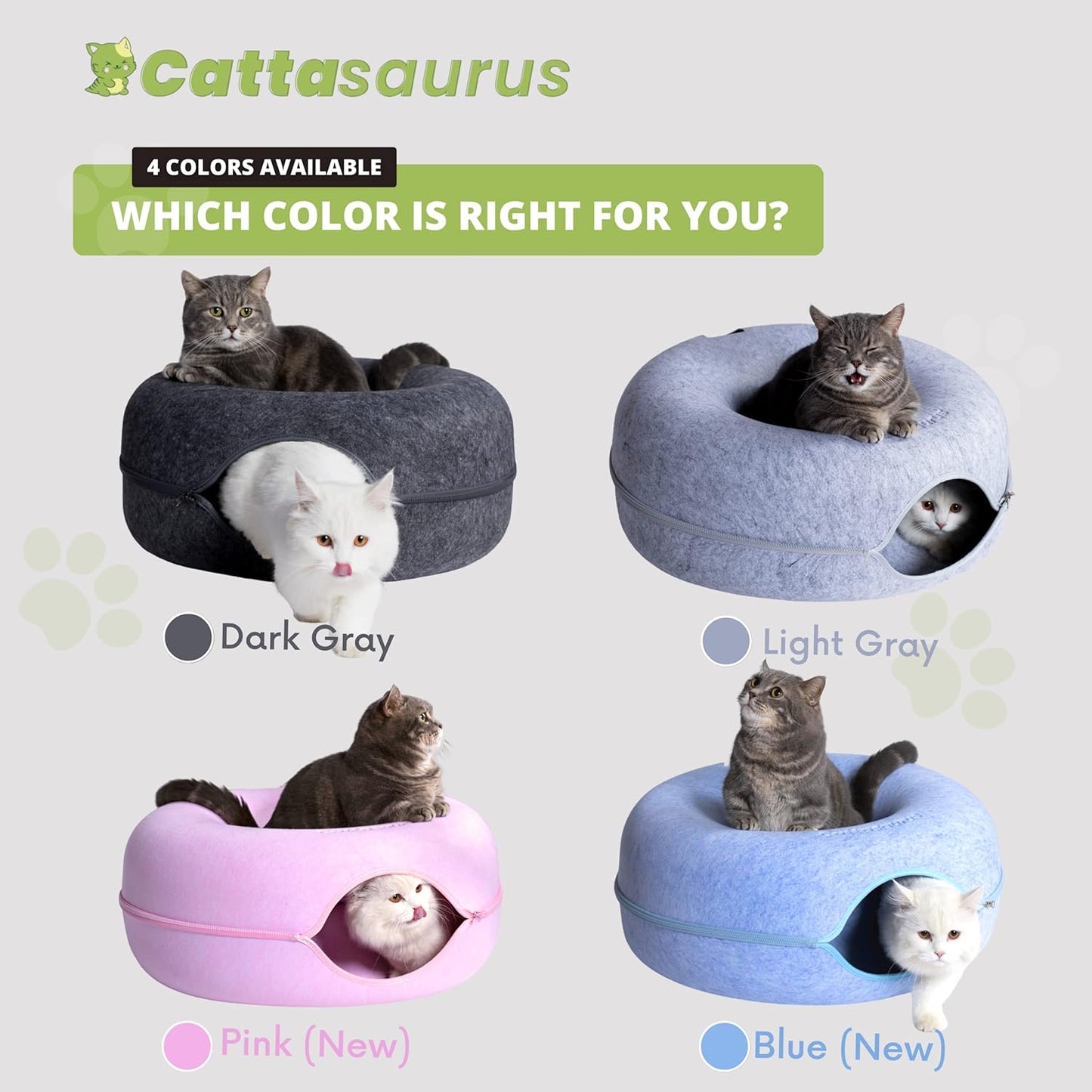 Peekaboo Cat Cave for Multiple & Large Cats up to 30-45 Lbs, Scratch Detachable & Washable Tunnel Bed, Comfy Donut Cat Cave (Light Gray, Large)