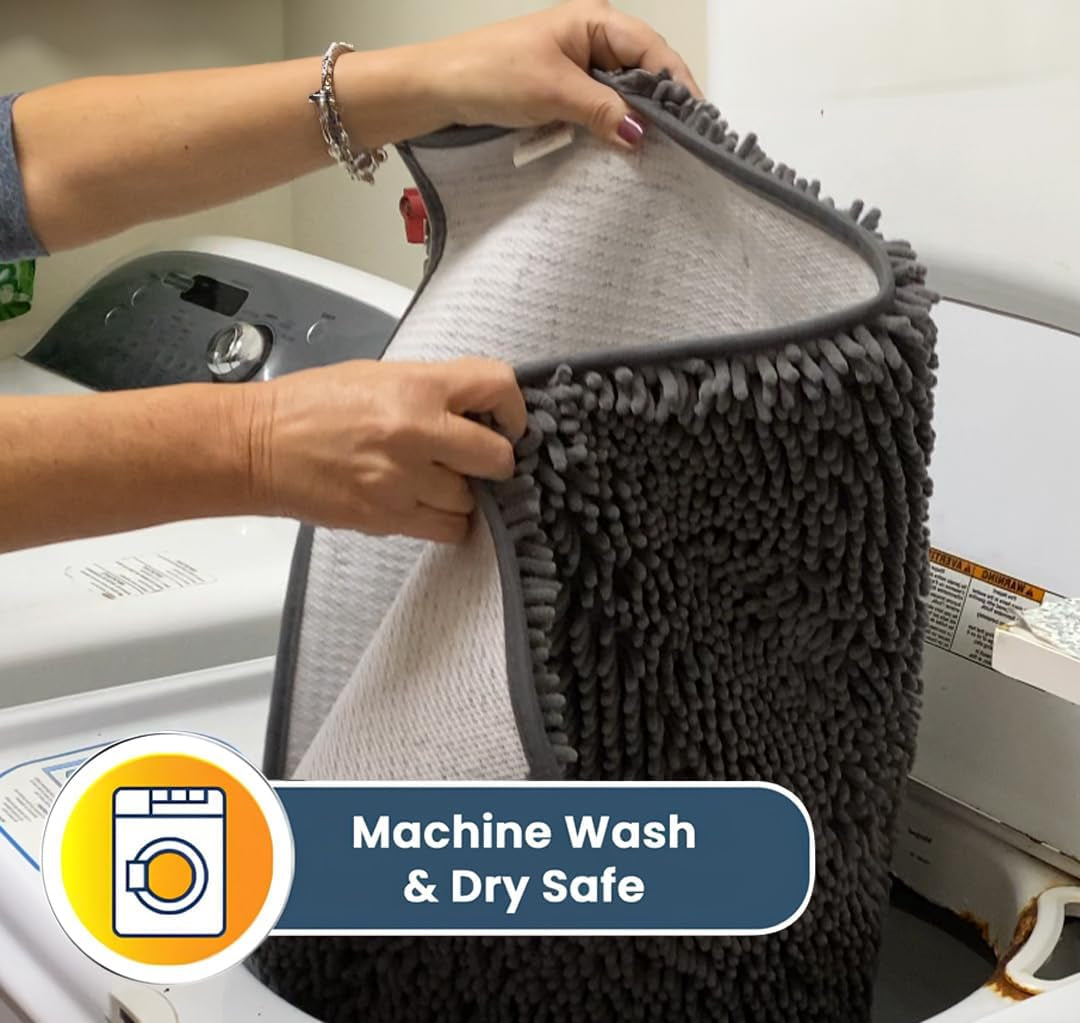 ® Shown on TV – Super Absorbent Door Mat Indoor, Microfiber Quick Dry Chenille Entryway Rug, Non-Slip Front Door Mat, Indoor Mats for Entryway, Machine Washable Pet Rug, Grey 24"X36"