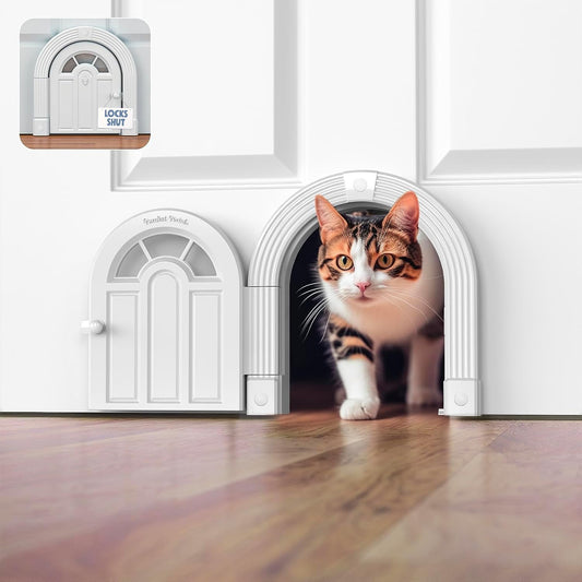 Meow Manor® Cat Door Interior Door - No-Flap, Interior Cat Door for Cats up to 20 Lbs, Easy DIY Setup, Secured Installation in Minutes, No Training Needed…