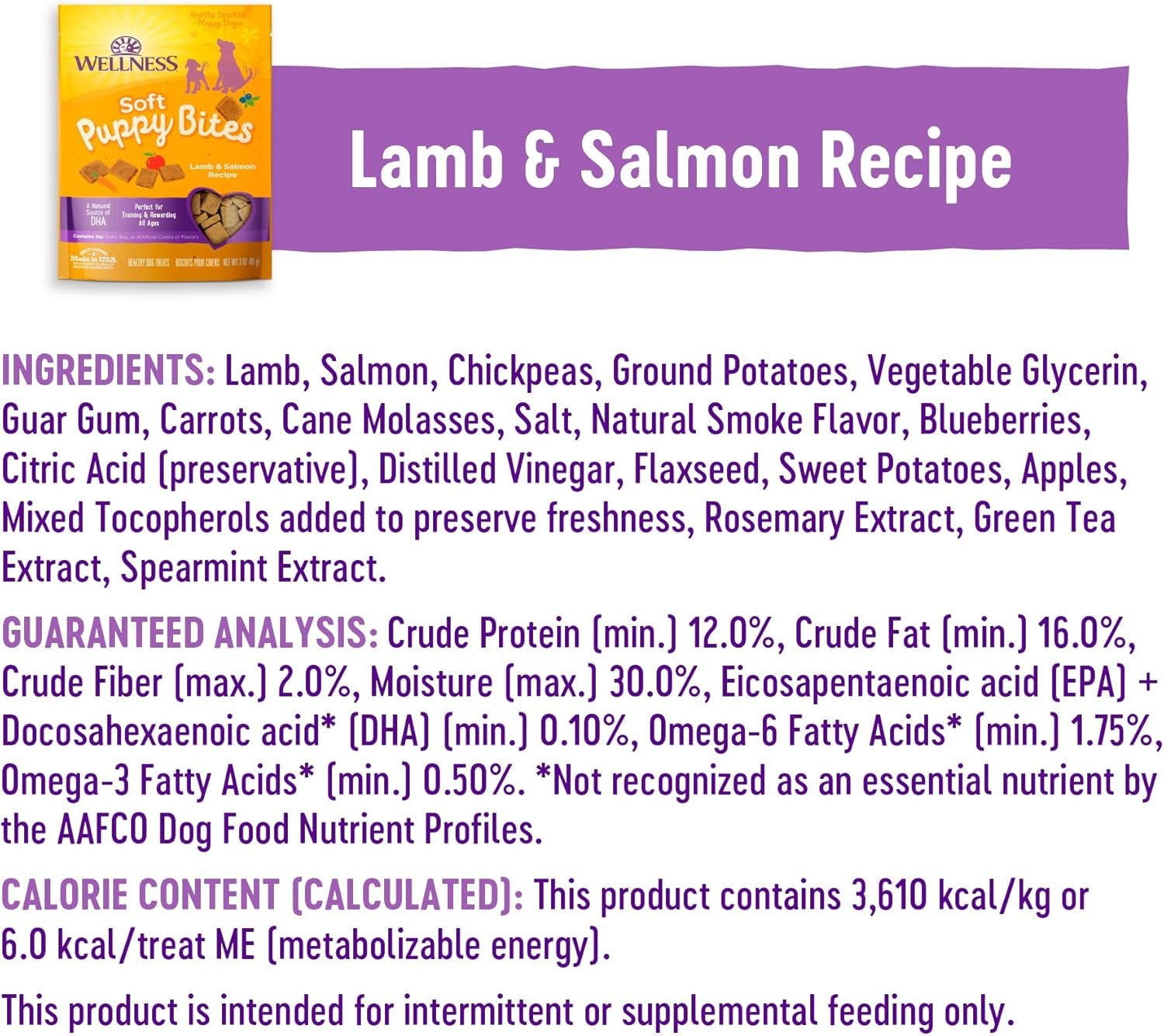 Puppy Treats, Natural, Training Treat, Grain Free, Soft Lamb & Salmon (3 Ounce Bag)