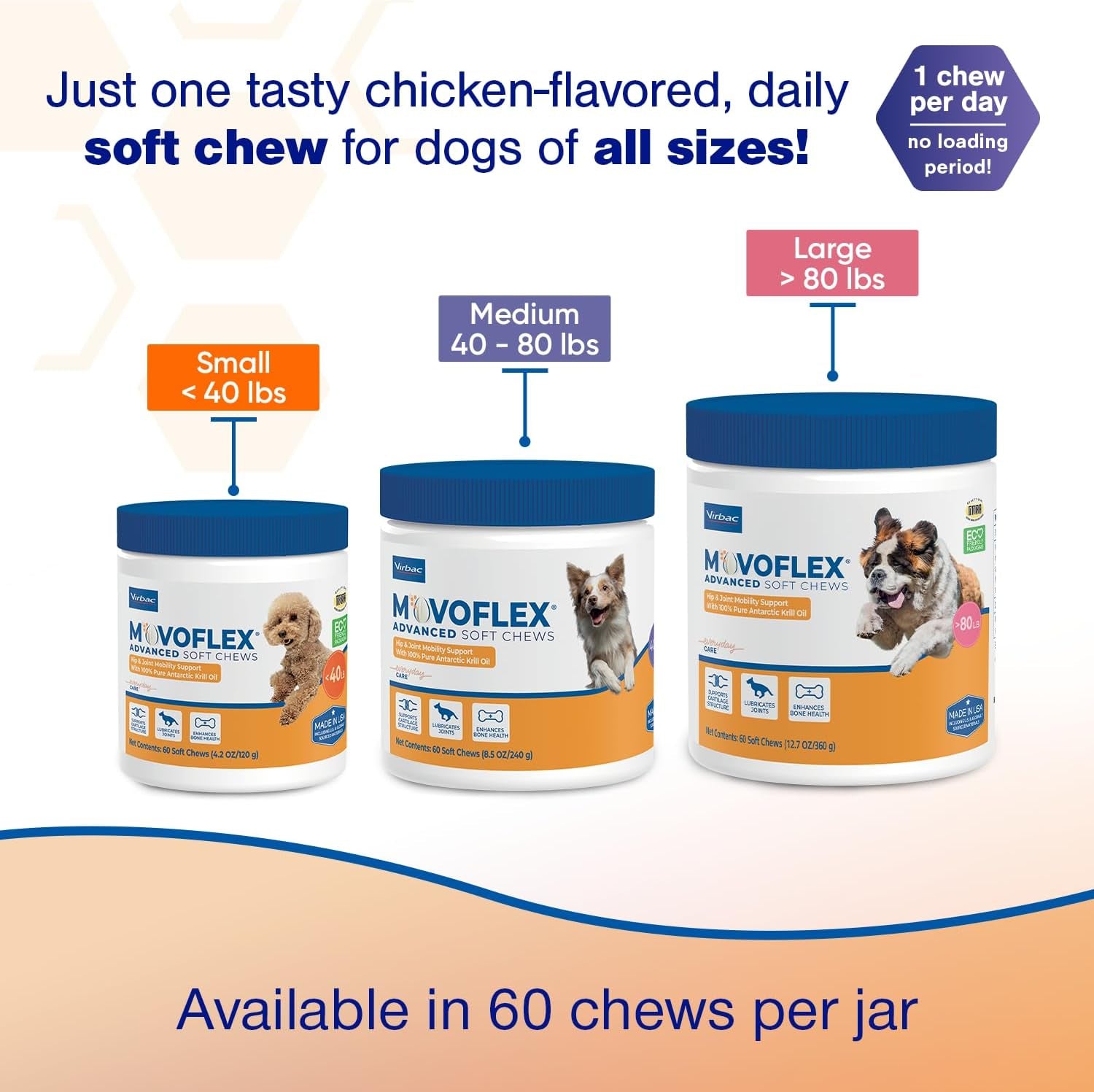 Advanced Soft Chews Hip and Joint Support Supplement for Medium Dogs 60 Count by Virbac