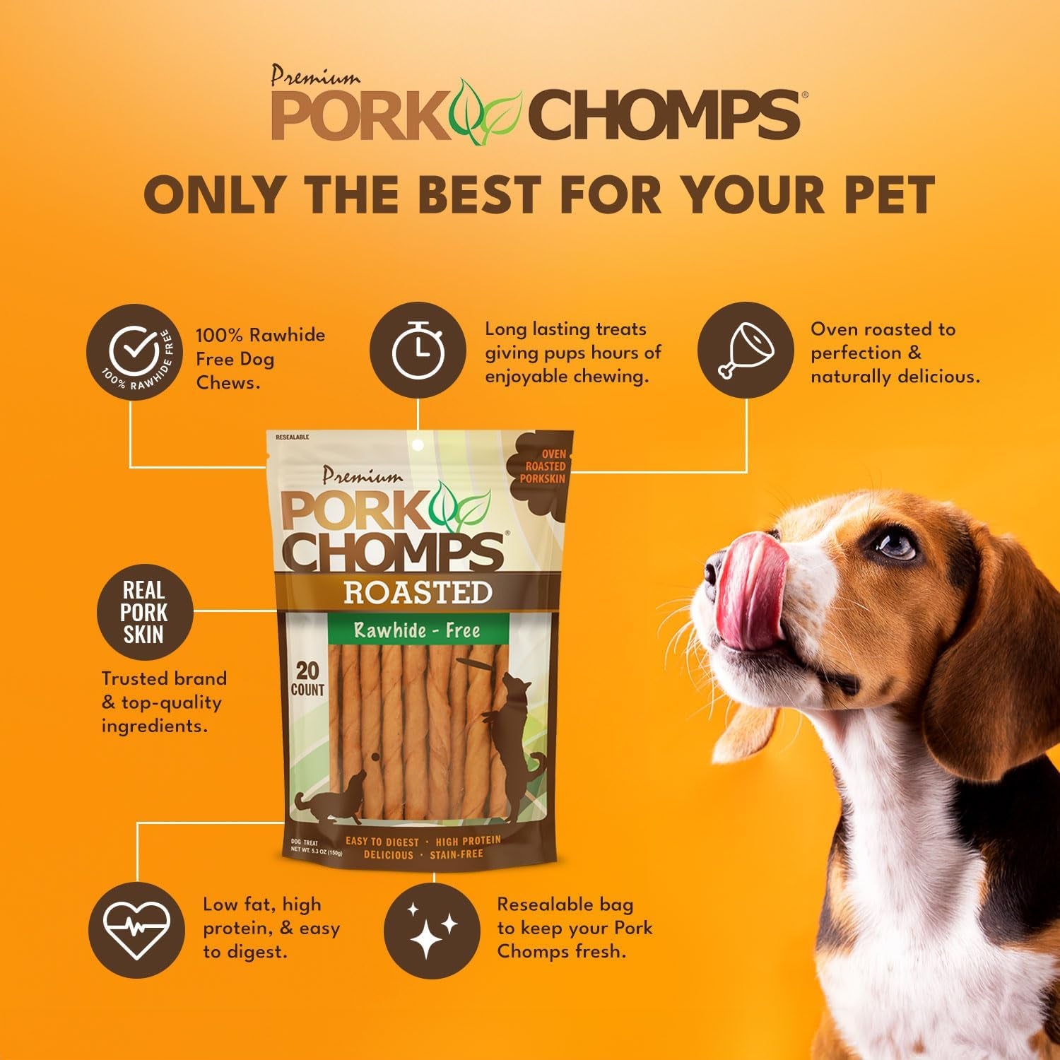 Roasted Pork Skin Dog Chews, 5-Inch Mini Twists, 20 Count