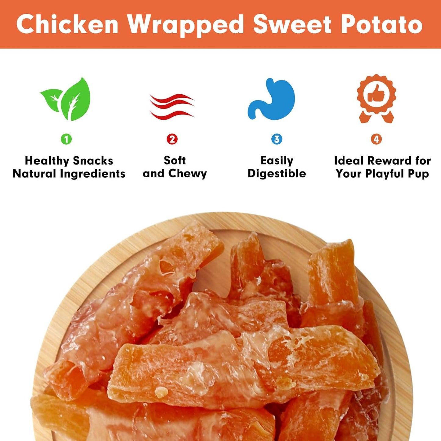 Dog Treats Rawhide Free Chicken Wrapped Sweet Potato Snacks, Gluten & Grain Free, Treats for Puppy and Small Dogs, (Chicken, 1.56 Pound-Pack of 1)