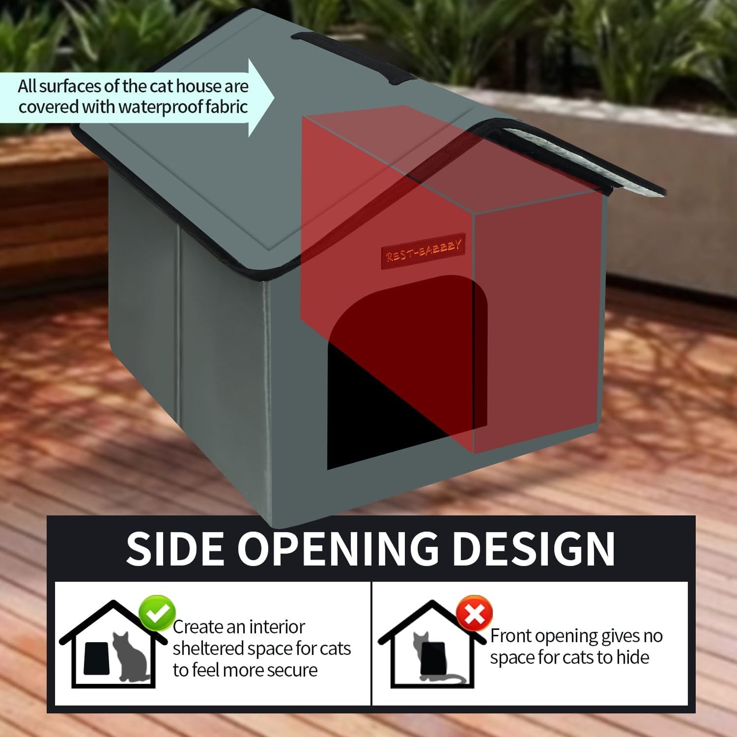 Cat House for Outdoor Cats, Weatherproof and Insulated Feral Cat House with Mat and Clip, Easy to Put Together, Selfwarming Cat Shelter for Winter(Grey, Waterproof House-S)