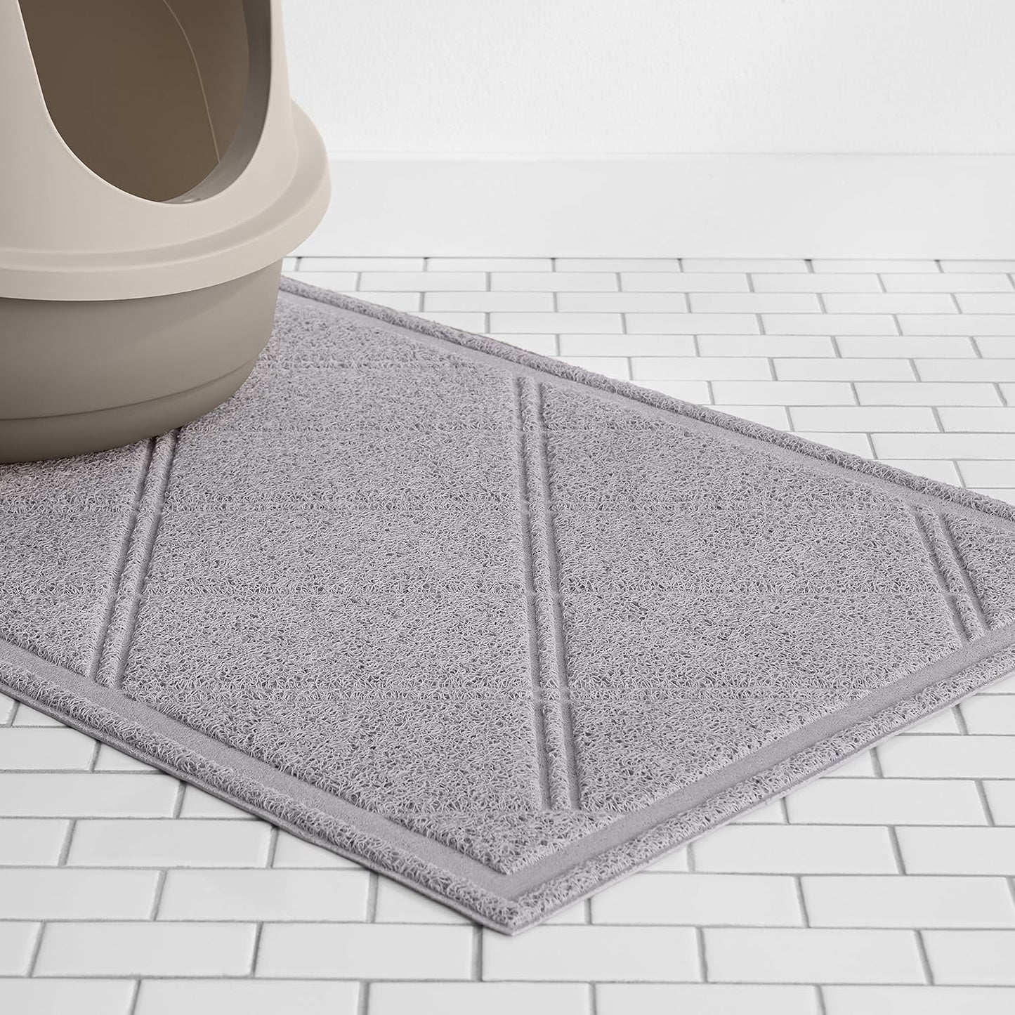 Less-Mess Cat Litter Box Mat, Unscented, 24" X 35", Grey