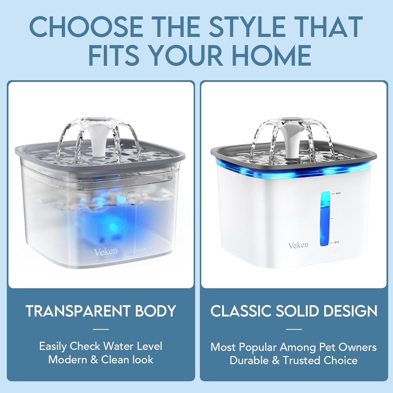 Innovation Award Winner 95Oz/2.8L Pet Fountain, Automatic Cat Water Fountain Dog Water Dispenser with Replacement Filters for Cats, Dogs, Multiple Pets (Transparent Grey, Plastic)