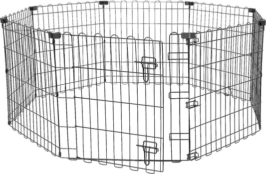 Foldable Octagonal Metal Exercise Puppy / Dog Playpen - Indoor/Outdoor, Single Door, Extra Small (8 Panels, 24 X 24), Easy to Assemble and Store, 24" - Puppy, Black
