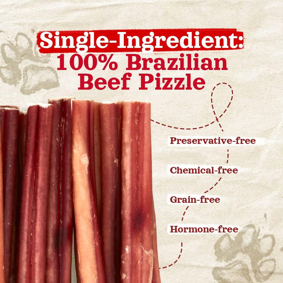 Odor-Free Select Bully Sticks, (12-Inch, 1-Pound), Hand Selected for Consistent Thickness, 100% Beef Pizzle Dog Chews, Fully Digestible, High Protein, Best Dental Treats