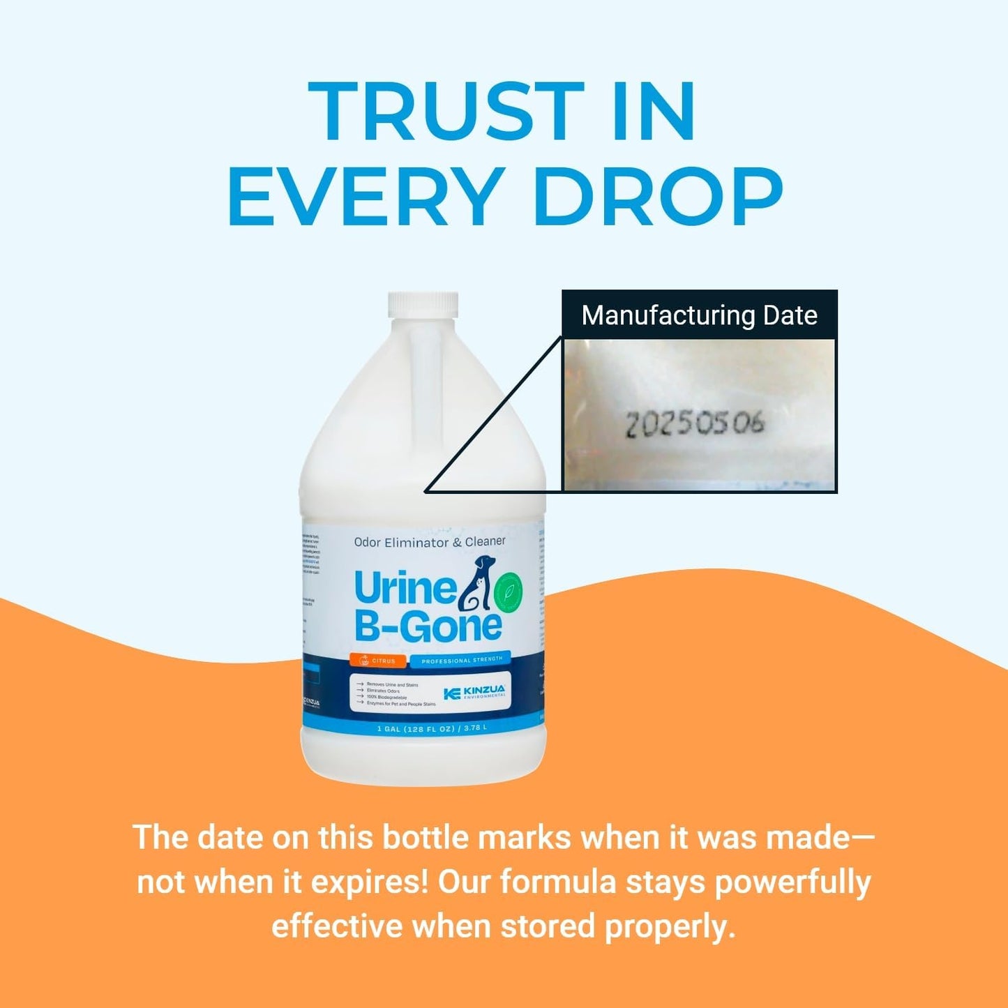 Urine B-Gone, Professional Enzyme Odor Eliminator & Pet Stain Remover, Human, Cat & Dog Urine Cleaner, Effective on Laundry, Carpets & More, Citrus Scent, 1 Gallon